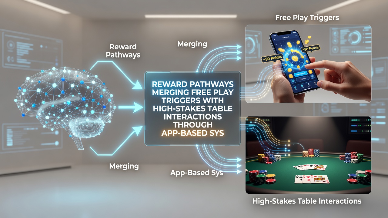 Darstellung von App-gesteuerten Belohnungspfaden, die Freispiel-Trigger mit High-Stakes-Tischspielen in mobilen Casino-Umgebungen verbinden